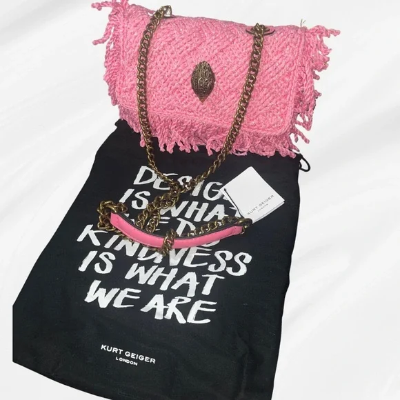 NWT! Kurt Geiger London Medium Crochet Kensington Crossbody Bag, Open Pink - Picture 1 of 13